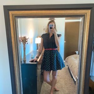 Black polka dot dress.